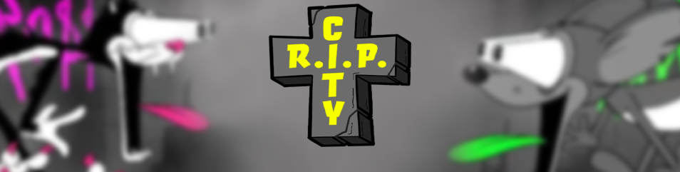 Rip City Slot thema en achtergrond met cartoon-stad en katten